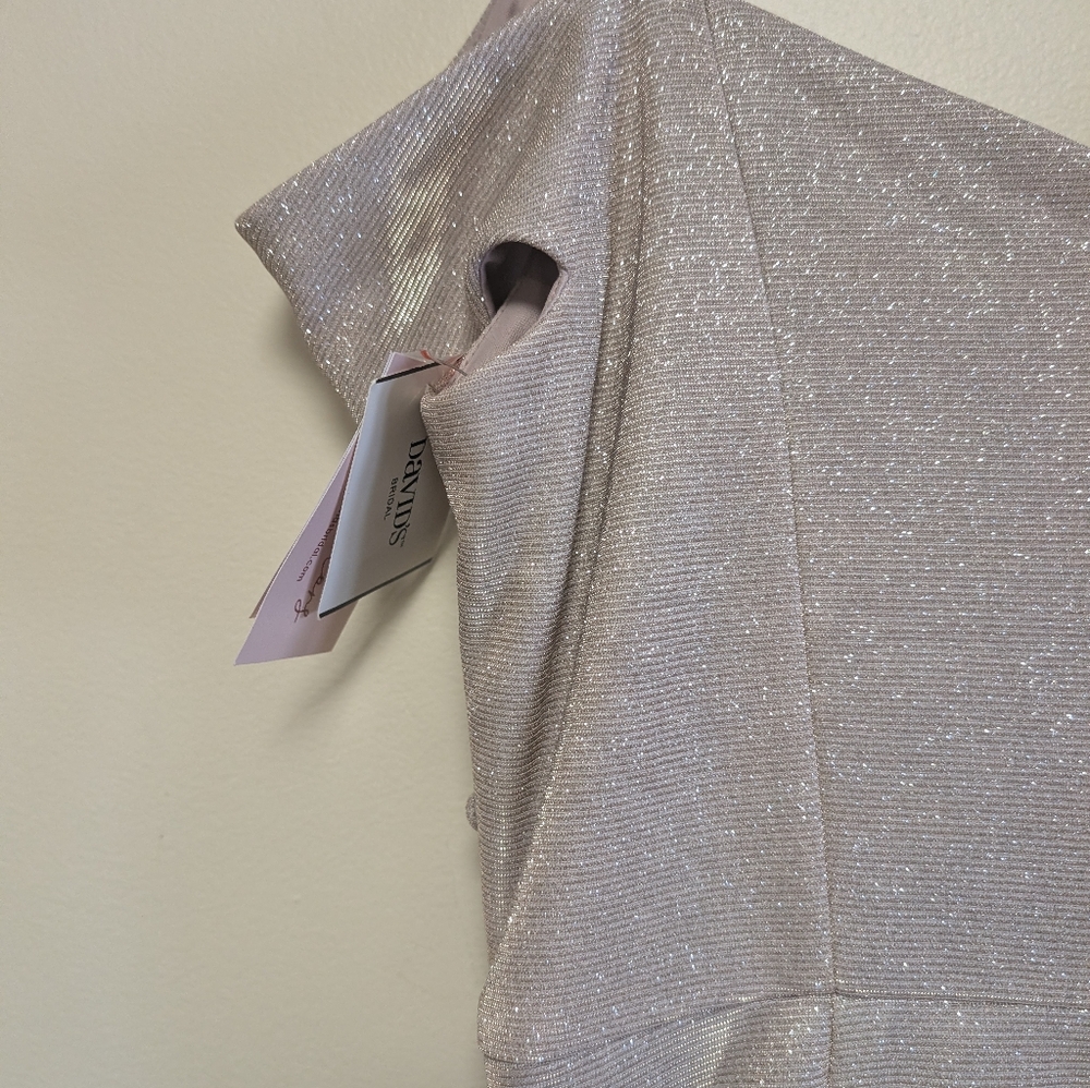 Oleg Cassini Champagne Metallic Off Shoulder Gown Size 12 nwt - Picture 10 of 11